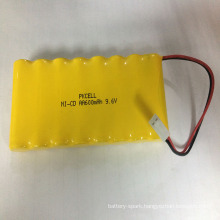 Ni-Cd AA600 9.6V 600mah Rechargeable Battery Pack With Cable and Connector